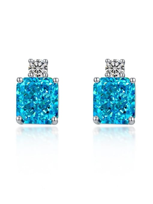 Sea blue [e 1795] 925 Sterling Silver High Carbon Diamond Geometric Dainty Stud Earring